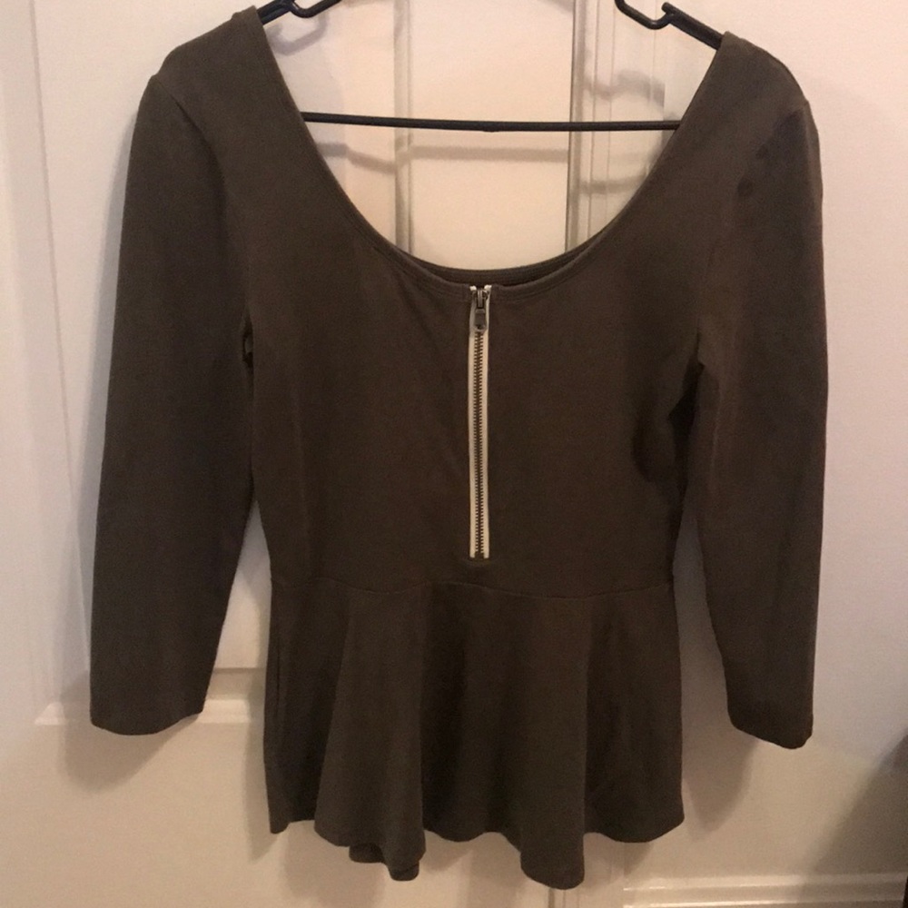 Dark green peplum express shirt